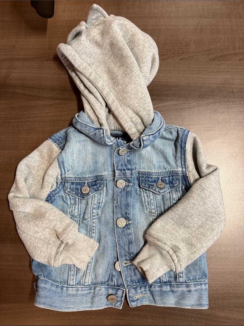 GAP denim jacket knit sleeves & hood